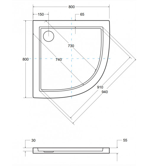 Receveur de douche extra-plat ACSO ULTRASLIM semi-circulaire 80x80 cm et 90x90 cm blanc