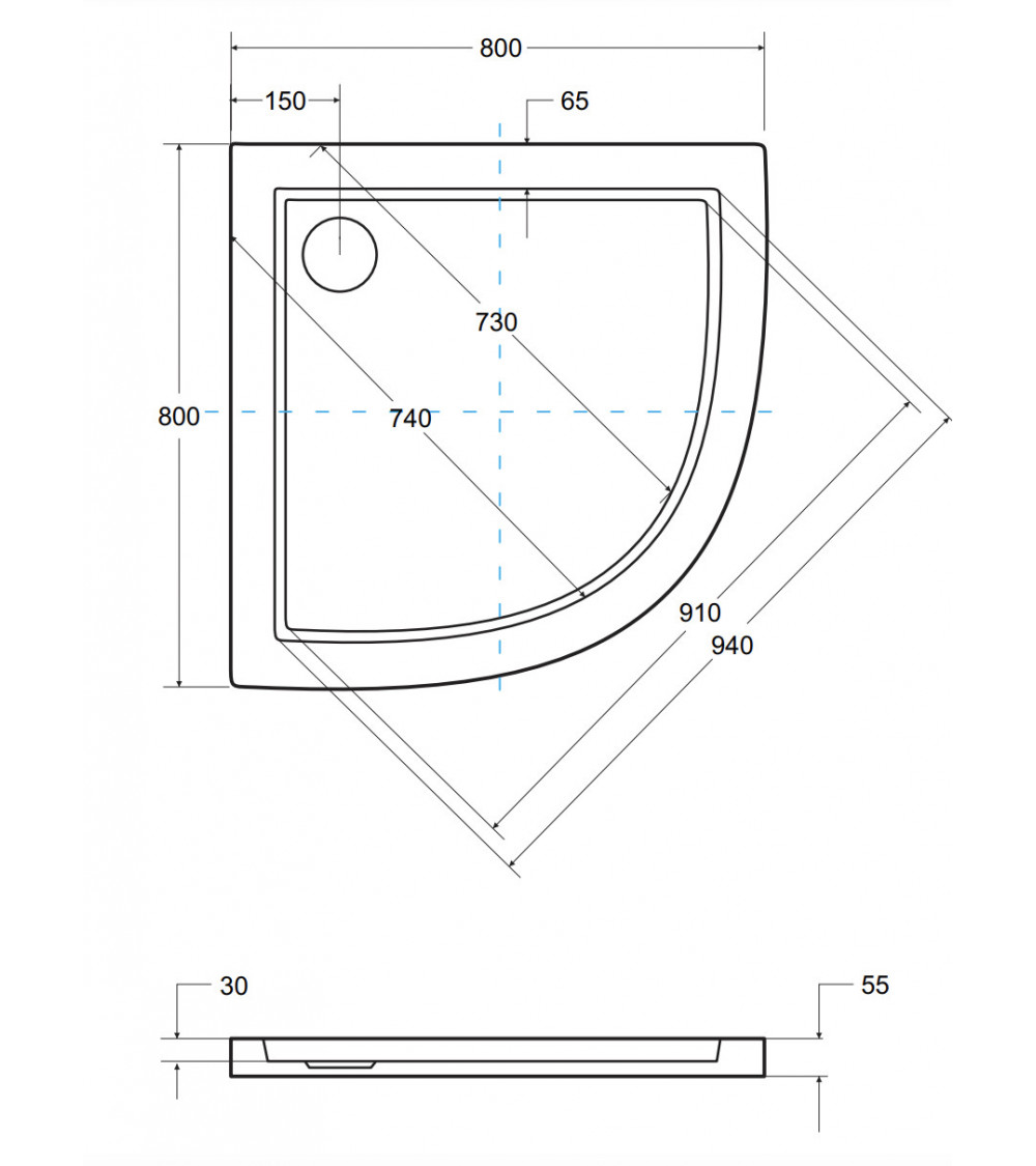 Plato de ducha extraplano ARON SLIMLINE semicircular 80x80 cm et 90x90 cm  blanco