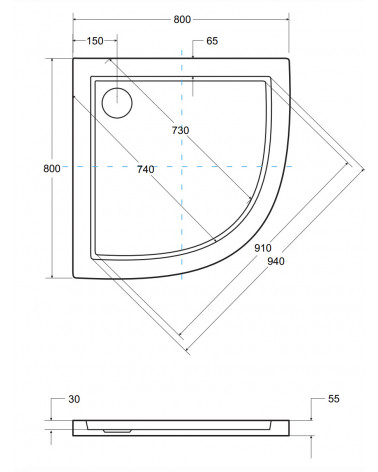 Plato de ducha extraplano ACSO ULTRASLIM semicircular 80x80 cm et 90x90 cm blanco