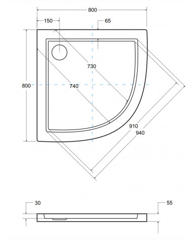 Plato de ducha extraplano ACSO ULTRASLIM semicircular 80x80 cm et 90x90 cm blanco