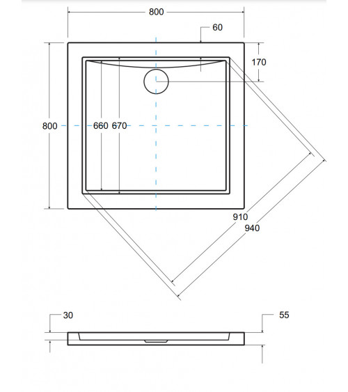 Piatto doccia Barone 90x90x5.5 bianco rotondo acrilico di 1/4 cm