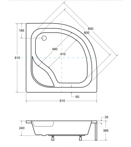 Plato de ducha extraplano ARON SLIMLINE semicircular 80x80 cm et 90x90 cm blanco