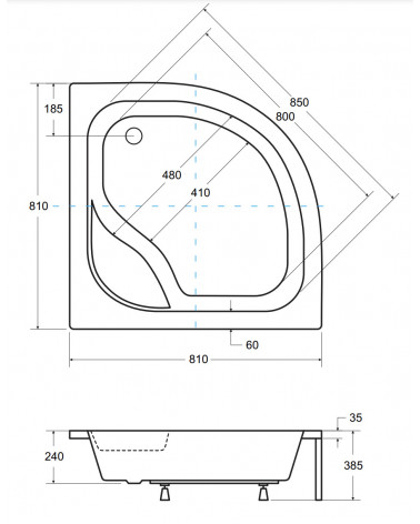 Plato de ducha extraplano ARON SLIMLINE semicircular 80x80 cm et 90x90 cm blanco
