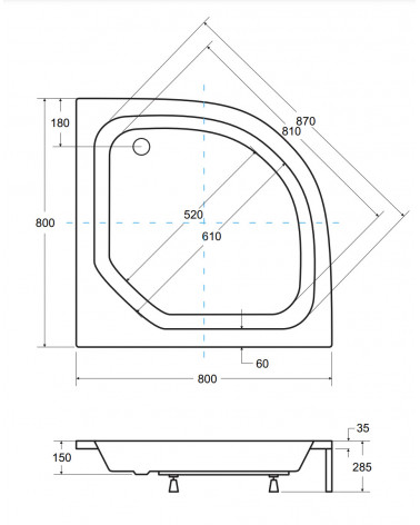 Piatto doccia Barone 90x90x5.5 bianco rotondo acrilico di 1/4 cm