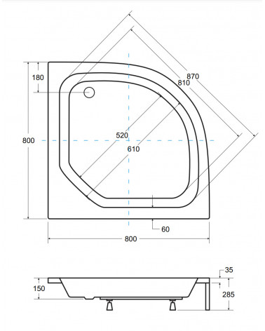 Receveur de douche DIPER II semi-circulaire 80x80 cm et 90x90 cm blanc