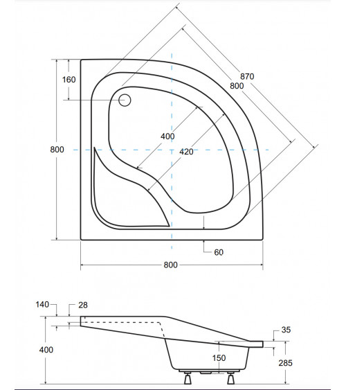 Receveur de douche DIPER I semi-circulaire 80x80 cm et 90x90 cm blanc