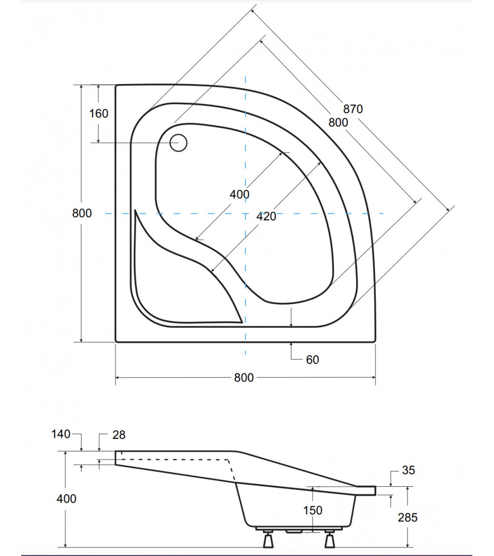 Receveur de douche DIPER I semi-circulaire 80x80 cm et 90x90 cm blanc Receveur de douche DIPER I semi-circulaire 80x80 cm et 90x90 cm blanc