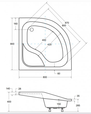 Plato de ducha DIPER I semicircular 80x80 cm et 90x90 cm blanco