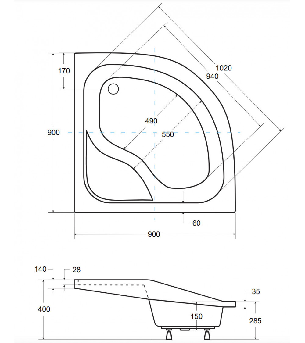 Receveur de douche DIPER I semi-circulaire 80x80 cm et 90x90 cm blanc Receveur de douche DIPER I semi-circulaire 80x80 cm et 90x90 cm blanc