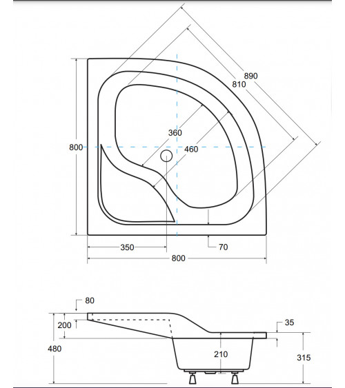 Piatto doccia Barone 90x90x5.5 bianco rotondo acrilico di 1/4 cm