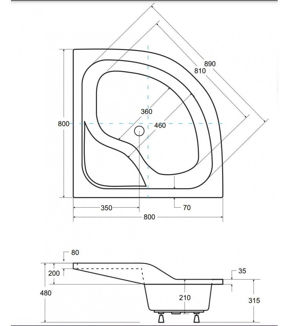 Receveur de douche OLIVER I semi-circulaire 80x80 cm et 90x90 cm blanc Receveur de douche OLIVER I semi-circulaire 80x80 cm et 90x90 cm blanc