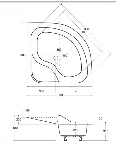 Piatto doccia Barone 90x90x5.5 bianco rotondo acrilico di 1/4 cm