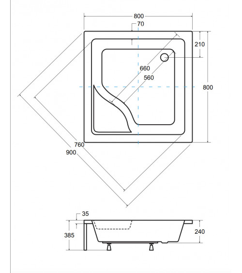 Receveur de douche extra-plat AQUARIUS SLIMLINE carré 80x80 cm et 90x90 cm blanc