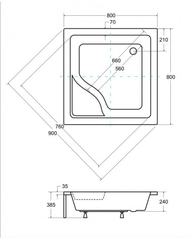 Piatto doccia Barone 90x90x5.5 bianco rotondo acrilico di 1/4 cm