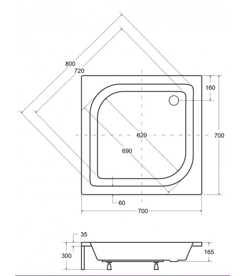 Receveur de douche ALEX semi-circulaire 70x70/80x80/90x90 cm blanc