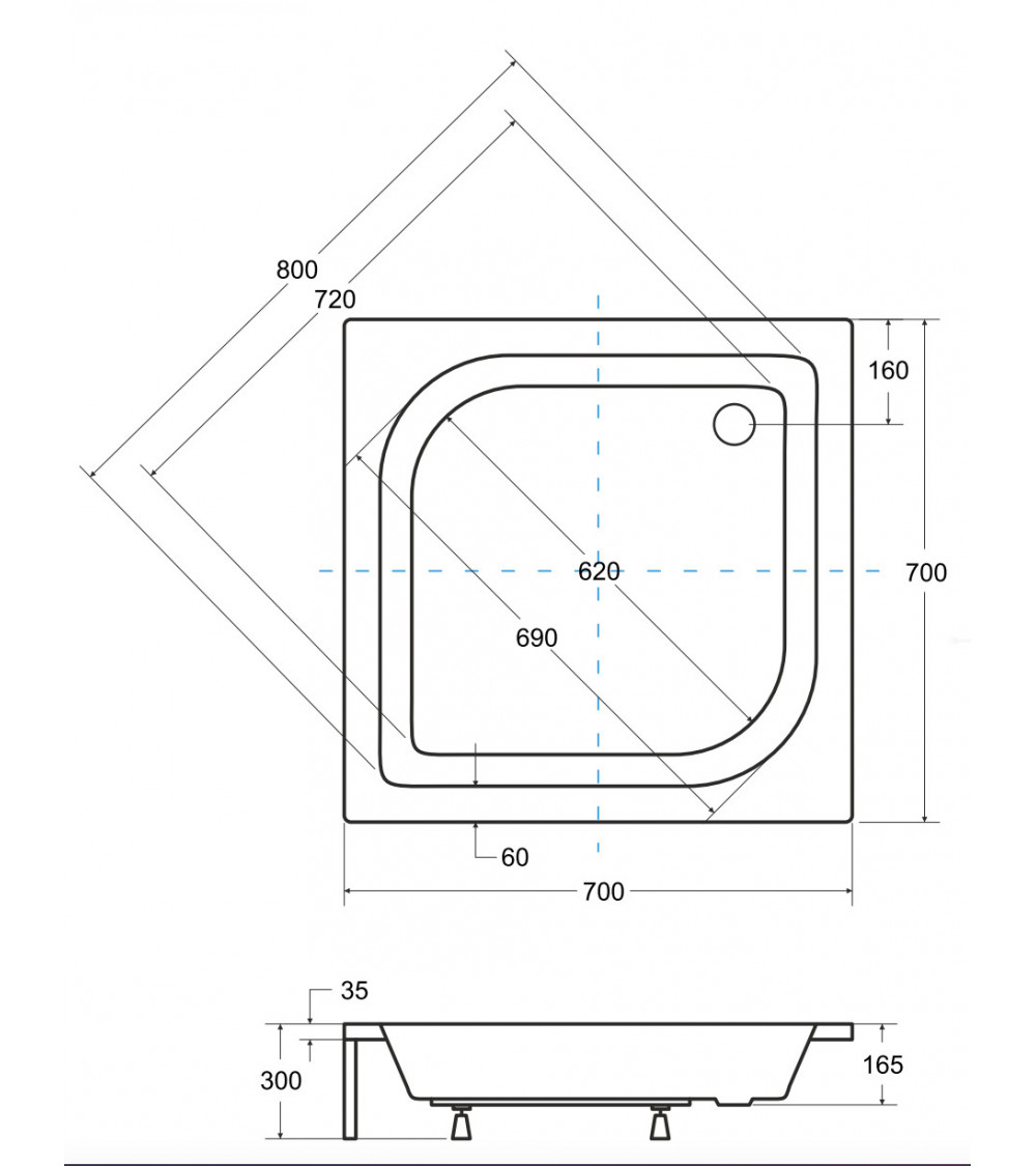 Receveur de douche ALEX semi-circulaire 70x70/80x80/90x90 cm blanc