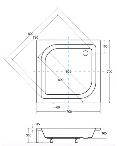 Receveur de douche ALEX semi-circulaire 70x70/80x80/90x90 cm blanc