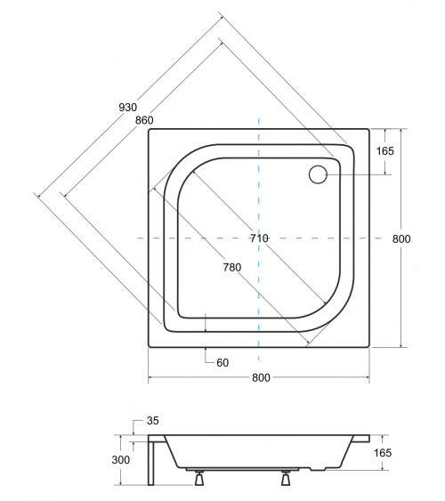 Receveur de douche ALEX semi-circulaire 70x70/80x80/90x90 cm blanc