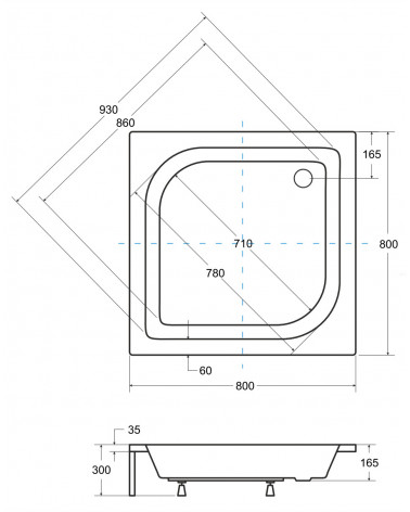 Receveur de douche ALEX semi-circulaire 70x70/80x80/90x90 cm blanc