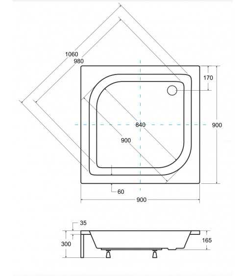 Receveur de douche ALEX semi-circulaire 70x70/80x80/90x90 cm blanc