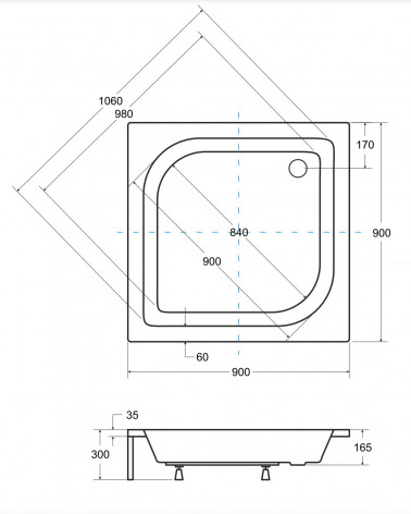 Receveur de douche ALEX semi-circulaire 70x70/80x80/90x90 cm blanc