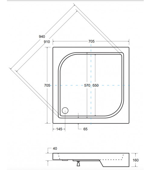 Piatto doccia Barone 90x90x5.5 bianco rotondo acrilico di 1/4 cm