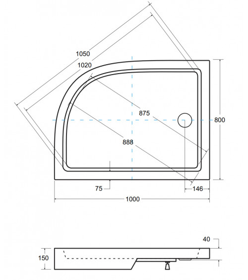 Piatto doccia Barone 90x90x5.5 bianco rotondo acrilico di 1/4 cm