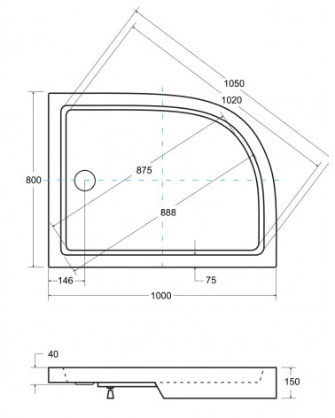 Piatto doccia Barone 90x90x5.5 bianco rotondo acrilico di 1/4 cm