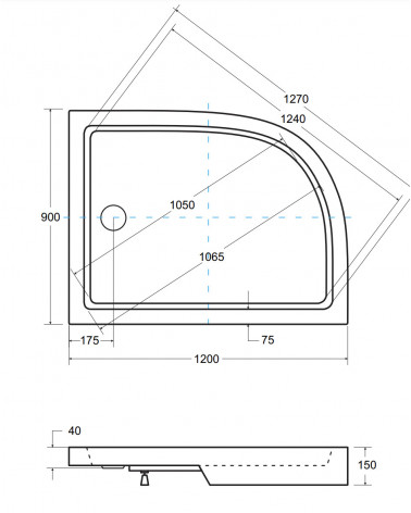 Receveur de douche SATURN asymétrique côté droit 100x80 cm et 120x90 cm blanc