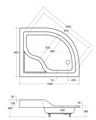 Piatto doccia Barone 90x90x5.5 bianco rotondo acrilico di 1/4 cm