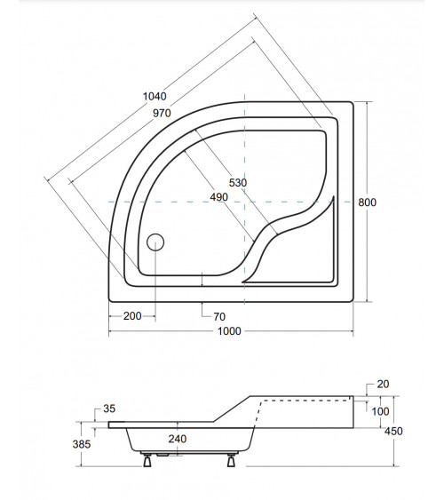 Receveur de douche MAXY asymétrique côté gauche 100x80 cm et 120x85 cm blanc