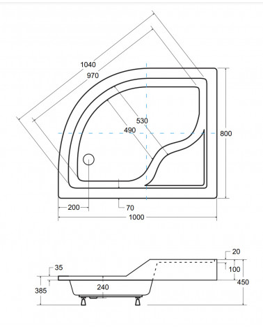 Receveur de douche MAXY asymétrique côté gauche 100x80 cm et 120x85 cm blanc