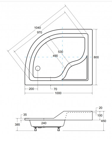 Plato de ducha MAXY asimétrico ángulo derecho 100x80 cm et 120x85 cm blanco
