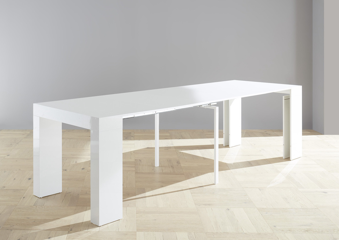 Mesa consola extensible estrecha con fondo desde 35 cm en madera blanco