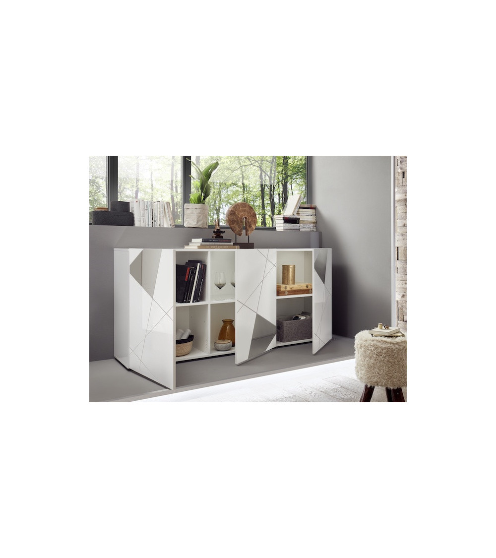 Aparador BASIC blanco de alto brillo y antracita 210 cm