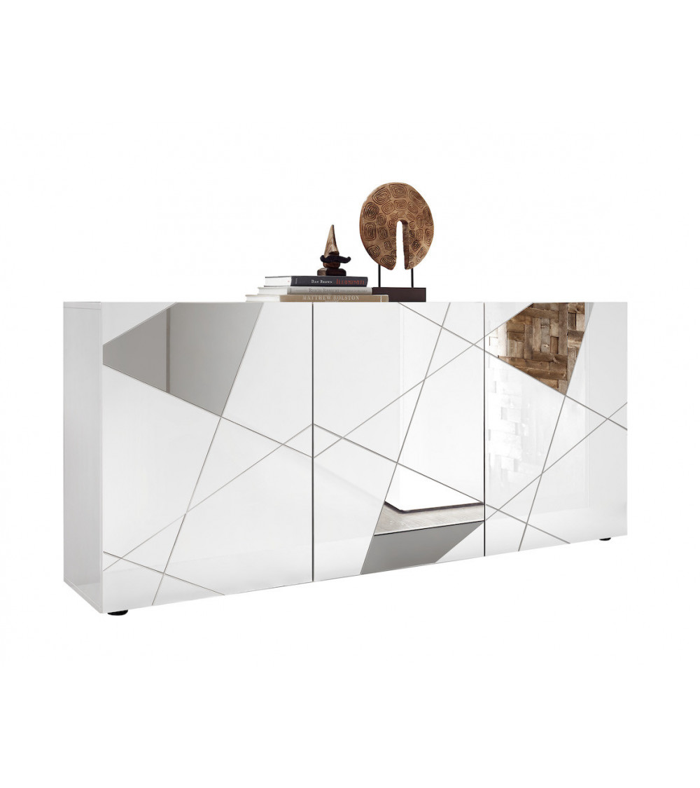 Aparador BASIC blanco de alto brillo y antracita 210 cm
