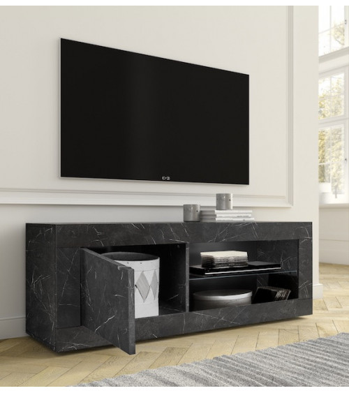 Meuble TV BASIC marbre gris anthracite 140 cm