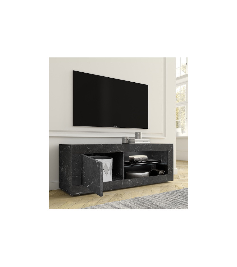 Conjunto mueble TV, vitrina y armario BASIC mármol gris antracita Conjunto mueble TV, vitrina y armario BASIC mármol gris antracita
