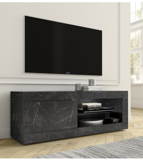 Conjunto mueble TV, vitrina y armario BASIC mármol gris antracita