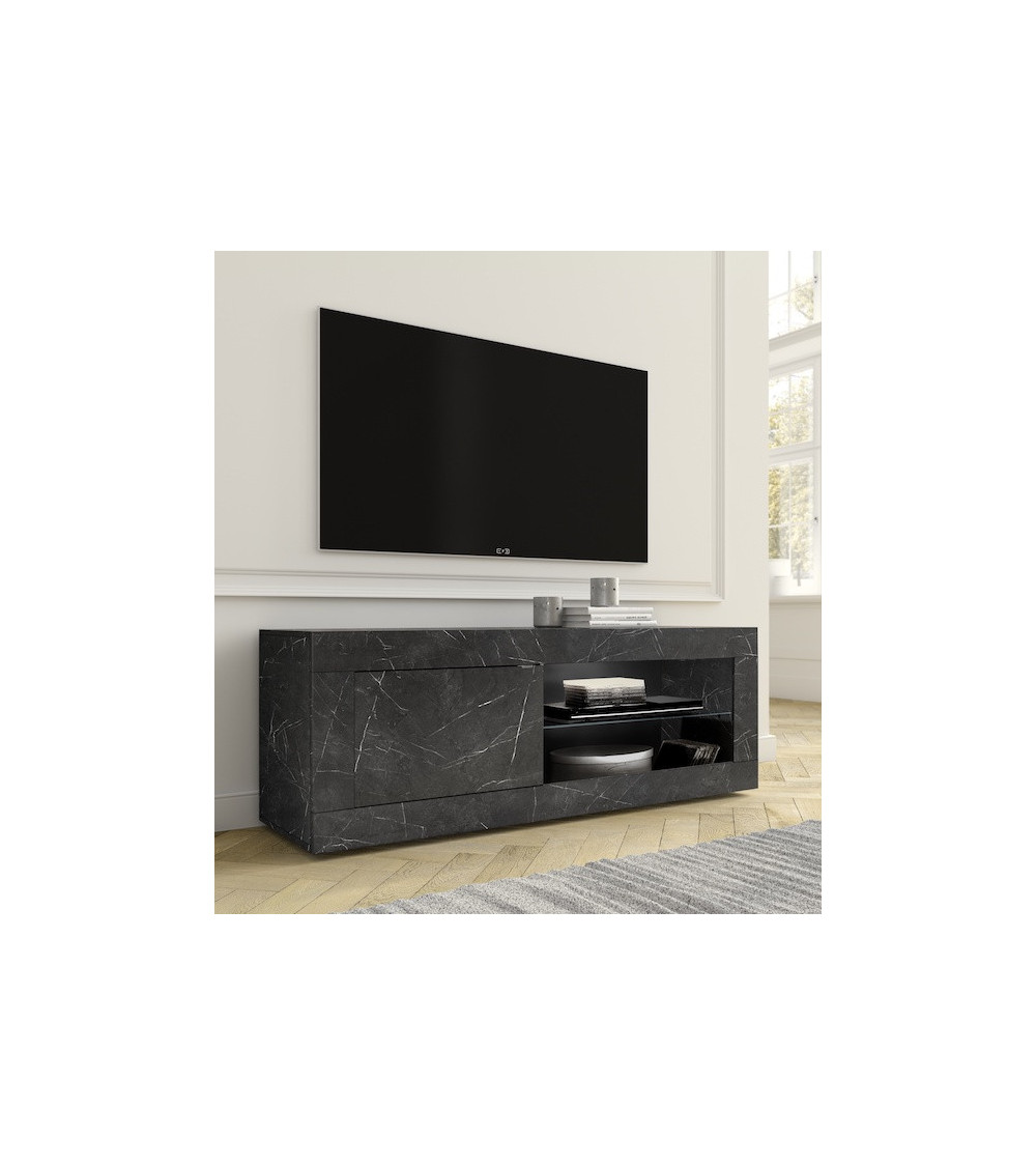 Conjunto mueble TV, vitrina y armario BASIC mármol gris antracita