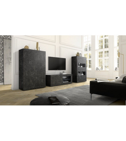 Conjunto mueble TV, vitrina y armario BASIC mármol gris antracita