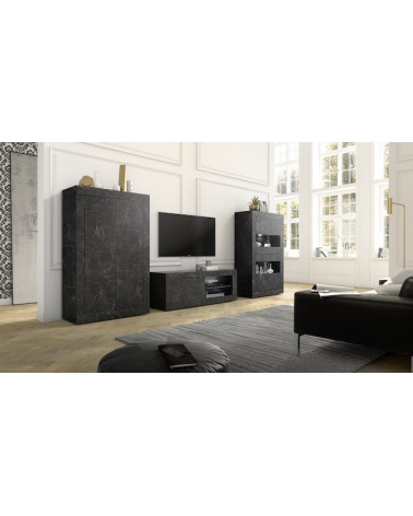 Conjunto mueble TV, vitrina y armario BASIC mármol gris antracita