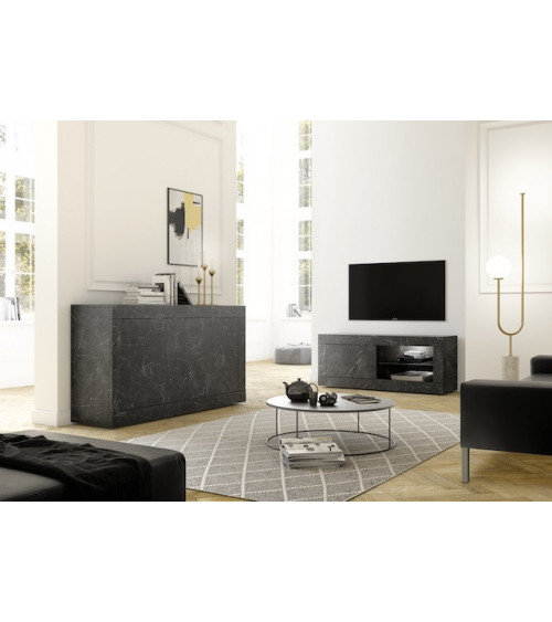 Conjunto mueble TV, vitrina y armario BASIC mármol gris antracita