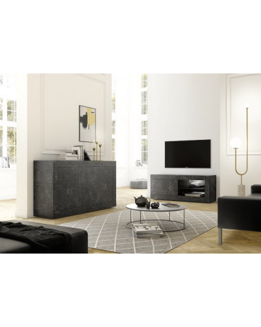 Conjunto mueble TV, vitrina y armario BASIC mármol gris antracita