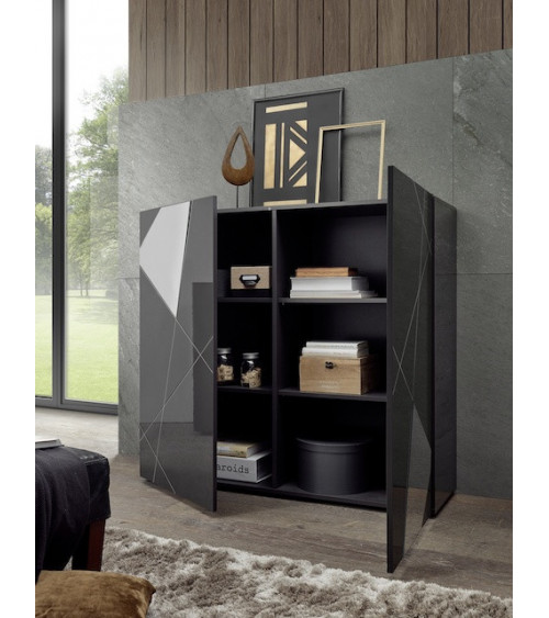 Buffet haut VITTORIA gris anthracite laqué 121x111x42 cm