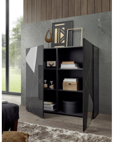 Buffet haut VITTORIA gris anthracite laqué 121x111x42 cm