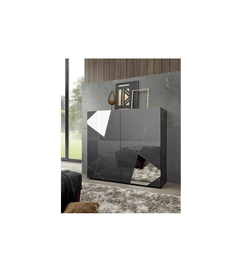 Buffet haut VITTORIA gris anthracite laqué 121x111x42 cm