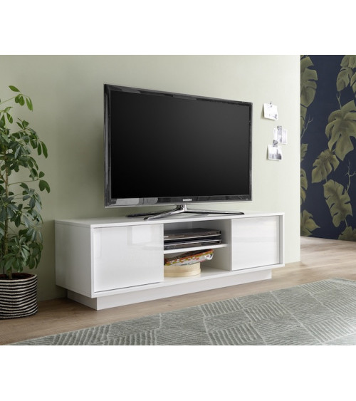 Mueble TV 3 puertas SAMANTHA blanco lacado y nogal 138 cm