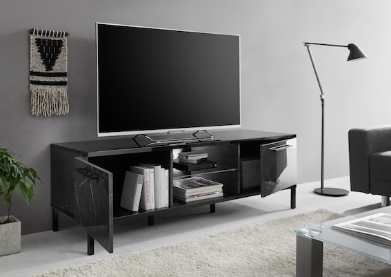 Conjunto mueble TV MANGO mármol negro de alto brillo 156 cm