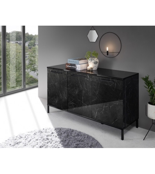 Buffet MANGO marbre noir brillant haute qualité 156 cm